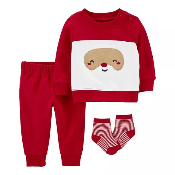 💜 2 for 30 💜 NWT Three-Piece Baby Santa Outfit Set | Christmas | 100% Cotton - Picture 1 of 4